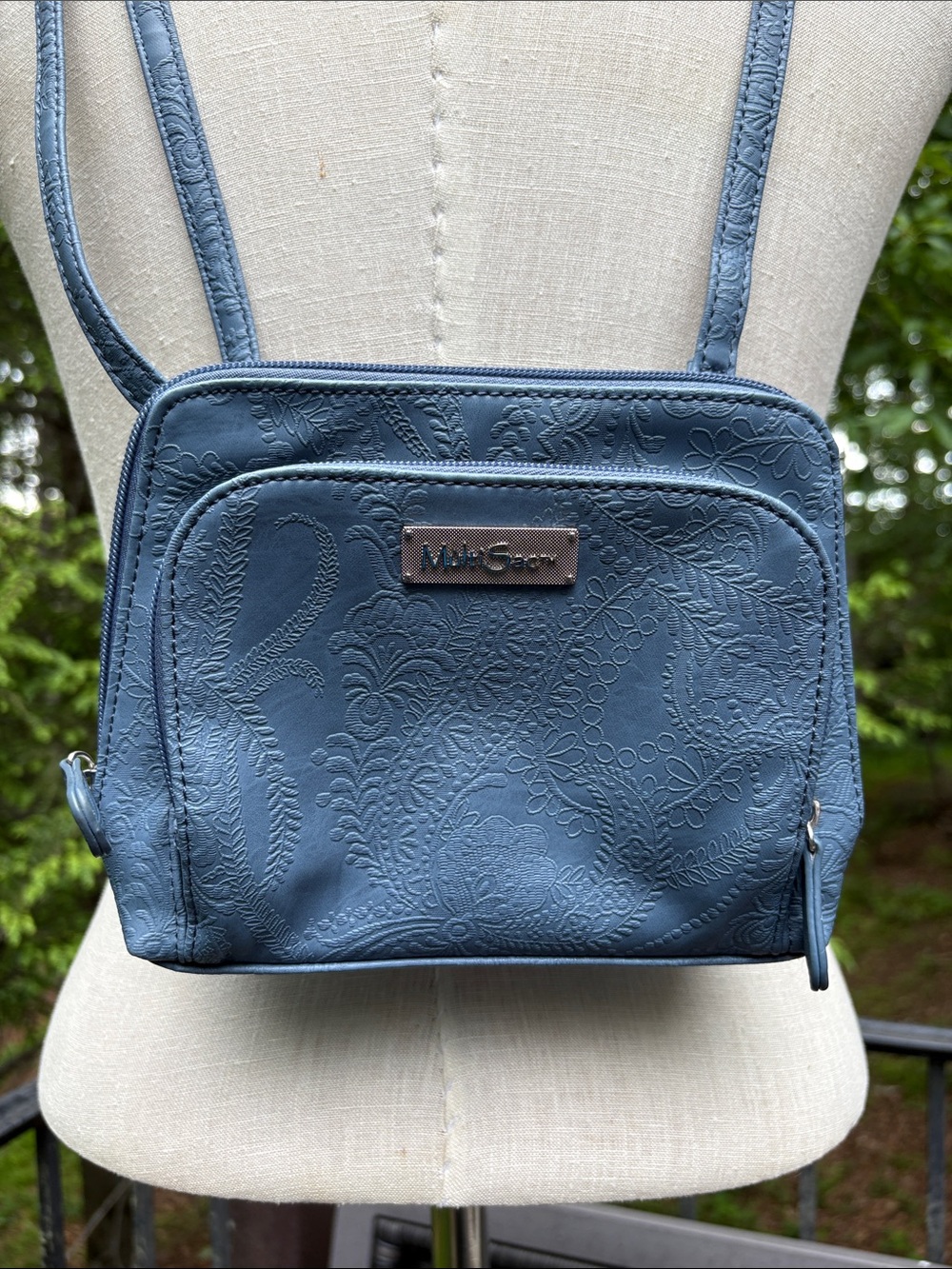 MultiSac Blue Embossed Floral Crossbody Bag